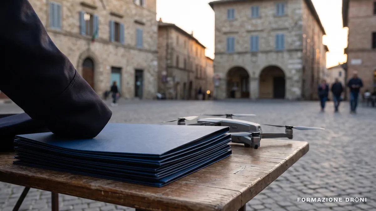 Controllo di un pilota di drone da parte di un agente in una piazza italiana